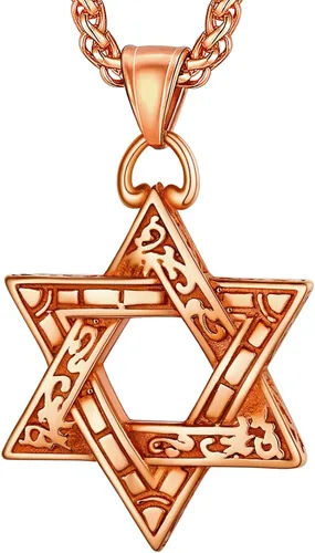 Vista 22 de U7 - Collar con Estrella de David para hombres y mujeres, dije hexagonal de acero inoxidable con cruz/piedra de rubí/collares clásicos judíos