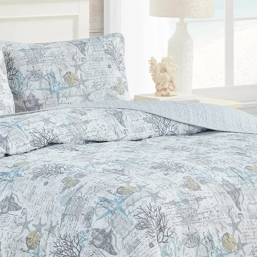 Vista 2 de Tommy Bahama - Juego de edredón individual, ropa de cama reversible de algodón con funda a juego, decoración ligera del hogar para todas