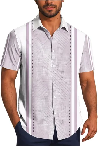 Vista 10 de Camisas de guayabera cubana para hombre, camisas casuales de manga corta con botones, camisas de playa para vacaciones de verano, camisetas mexicanas