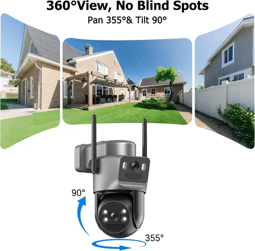 Vista 6 de Cámaras de seguridad solar de doble lente inalámbricas para exteriores, WiFi 6 5G/2.4G, vista de 360° panorámica/inclinación, cámara de seguridad