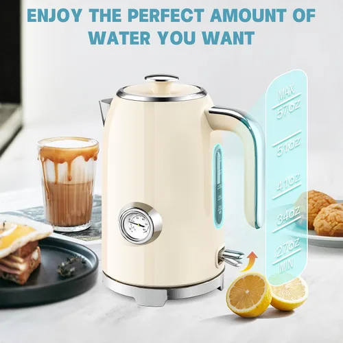 Vista 5 de SUSTEAS Tetera Eléctrica - Hervidor de Agua Caliente de 57 oz para Té con Termómetro, Tetera de Acero Inoxidable de 1500W de Calentamiento Rápido