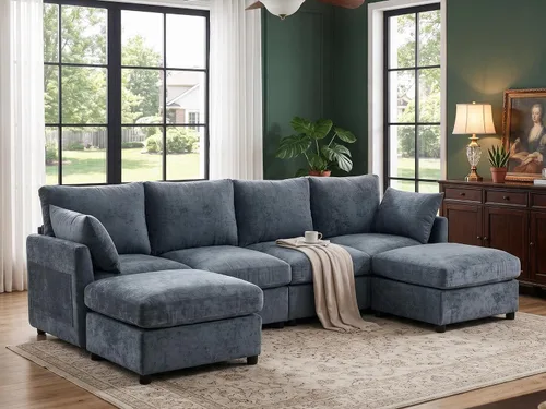 Vista 38 de Iroomy Sofá modular modular para sala de estar, asiento con cojín de resorte, moderno sofá convertible en nube con otomana, gris