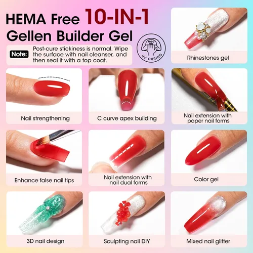 Vista 3 de GELLEN Gel constructor para uñas - Gel duro 10 en 1 para esculpir la Azul Amarillo Rojo Verde
