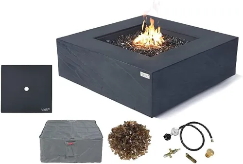 Vista 46 de Elementi+ Mesa de Fuego de Gas Colorado de Hormigón Fundido de 56" Rectangular, Hoguera al Aire Libre con Ignición Electrónica Incluye Cubierta