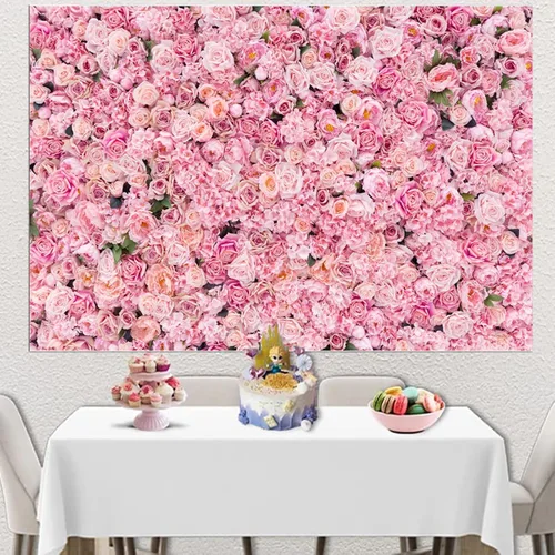 Vista 5 de Flores de pared de rosas rojas y rosadas de 7 x 5 pies, fondos para fotografía de boda, despedida de soltera, baby shower, fondo de fotos, postre