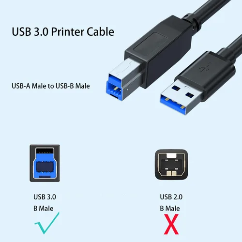 Vista 6 de Pocxwa Cable de impresora USB 3.0, cable USB-A a B macho, sincronización de datos de 5 Gbps compatible con impresoras, escáner, estación