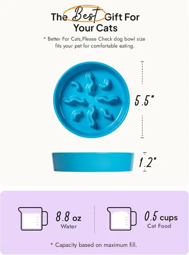 Vista 4 de Cuencos de cerámica para alimentación lenta para perros de raza pequeña, 0.5 tazas de plato de comida para perros que comen rápido, cuenco