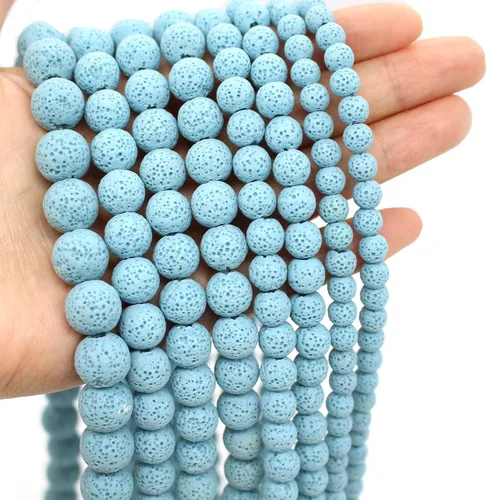 Vista 5 de Oameusa Cuentas redondas sueltas de ágata de piedra volcánica de lava azul de 0.236 in para hacer joyas, 1 hebra de 15 pulgadas, 1 hebra por