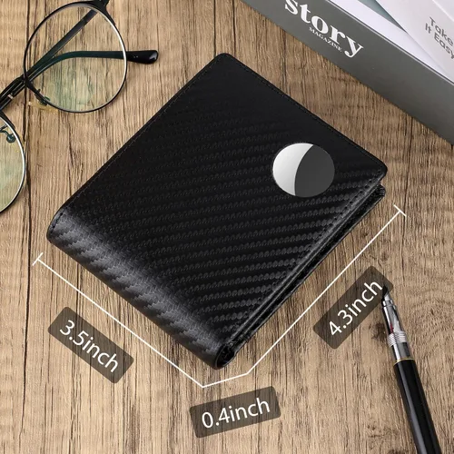 Vista 2 de Swallowmall AirTag Billetera para hombre con bloqueo RFID, de piel auténtica, plegable, para AirTag con 1 ventana de identificación, 13 tarjeteros