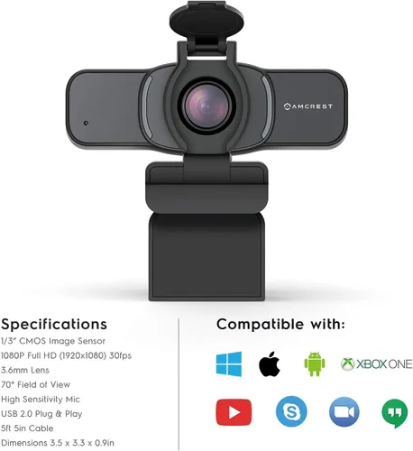 Vista 6 de Amcrest Cámara web 1080P con micrófono y cubierta de privacidad, cámara web USB, cámara web de transmisión HD para computadora de escritorio
