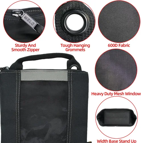 Vista 6 de MELOTOUGH Bolsa de sujeción, bolsa de herramientas de lona con cremallera, ventana de malla resistente, ojales colgantes