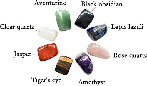 Vista 2 de Cristales curativos: 7 piedras pulidas y grabadas para equilibrar chakras holísticos productos para el cuidado de la salud, Gema, Piedra de cristal