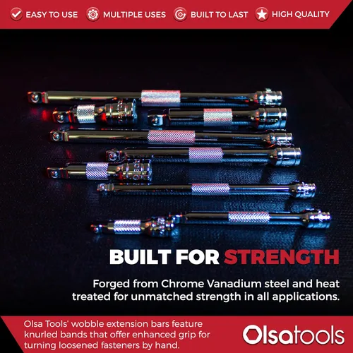 Vista 5 de Olsa Tools Juego de extensión de zócalo Wobble – 9 barras de extensión Cr-V de doble función – 1/2", 3/8", 1/4" accesorios de trinquete con agarre