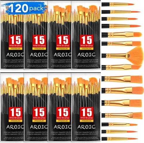 Vista 9 de AROIC Pinceles de Pintura Pequeños a Granel, 80 Piezas de Pinceles de Pintura de Cerdas de Nylon Negro para Niños con Punta Plana Redonda