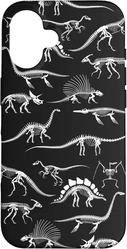 Vista 32 de Funda para iPhone 17 con diseño de huesos de dinosaurio fosilizado con animales prehistóricos