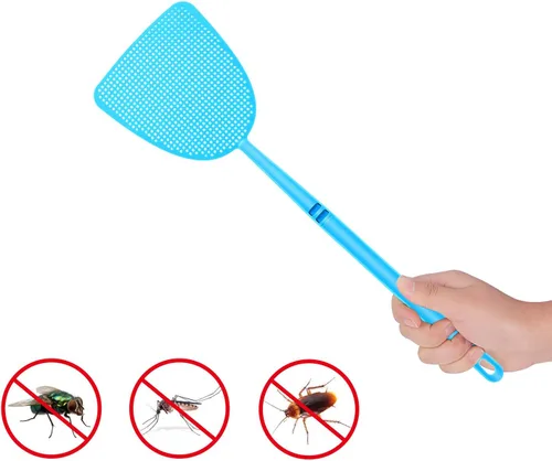 Vista 4 de Boao Matamoscas a granel de plástico a granel colorido fuerte flexible manual matamoscas control de plagas mango largo matamoscas duradero