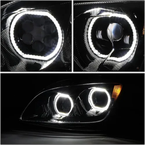 Vista 5 de DNA MOTORING HL-HAY-013-BK - Par de anillos de halo LED duales, señales de giro secuenciales, faros delanteros para proyector de haz alto/bajo, Negro