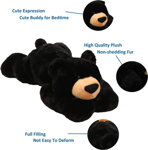 Vista 3 de Doireum Animales de Peluche con Peso, Juguete de Animal de Peluche de Oso con Peso, Almohada Decorativa de Peluche de Oso Negro, Regalos para Niños