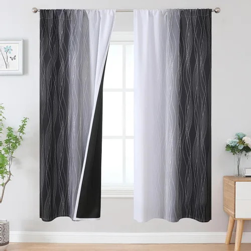Vista 58 de Estelar Textiler Cortinas oscurecedoras beige y blanco grisáceo de 45 pulgadas de largo, cortinas graduadas con bloqueo de luz para baño, cortinas