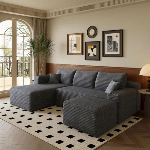 Vista 60 de Sofá modular moderno de 96 pulgadas para sala de estar, sofá modular tapizado sin hueso con bolsillos, cómodo sofá nube con diván en forma de L Negro