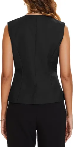 Vista 4 de MINTLIMIT Chaleco para mujer, totalmente forrado, con botones, cuello en V, formal, con bolsillos