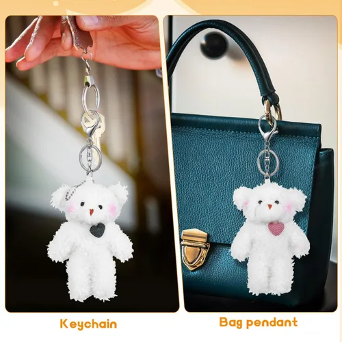 Vista 3 de NUOBESTY 2 llaveros de oso de peluche, bonitos dijes para bolsa de oso de peluche con corazón de osos suaves para bolso, mochila, bolso, llaveros a