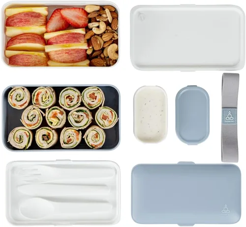 Vista 13 de Restaurantware -Bento Tek - Lonchera apilable de 40.5 onzas, 1 contenedor reutilizable para adultos – con utensilios, taza de salsa incluida, caja