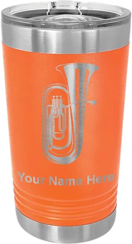 Vista 8 de LaserGram Vaso de pinta aislado al vacío de 16 onzas, tuba, grabado personalizado incluido (negro) Engraved Gift for Tuba Players, Vacuum