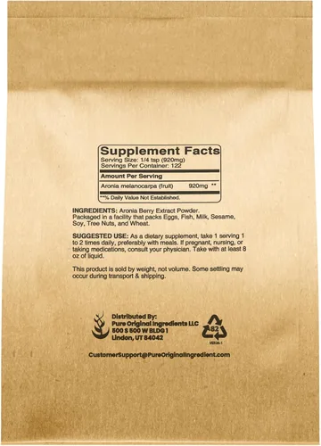 Vista 2 de PURE ORIGINAL INGREDIENTS Aronia Berry Powder (4 oz) Extracto de suplemento de frutas, siempre puro, sin aditivos ni rellenos