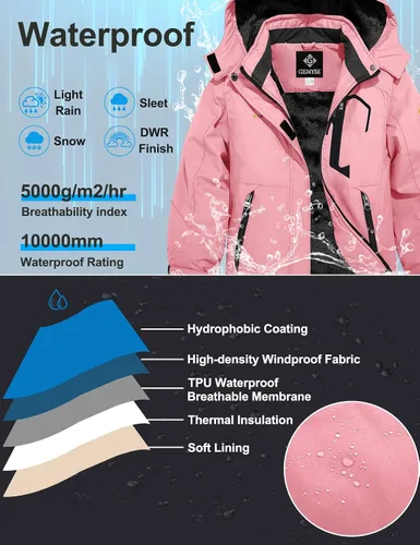Vista 4 de GEMYSE - Chaqueta de esquí impermeable y resistente al viento con capucha, para niña