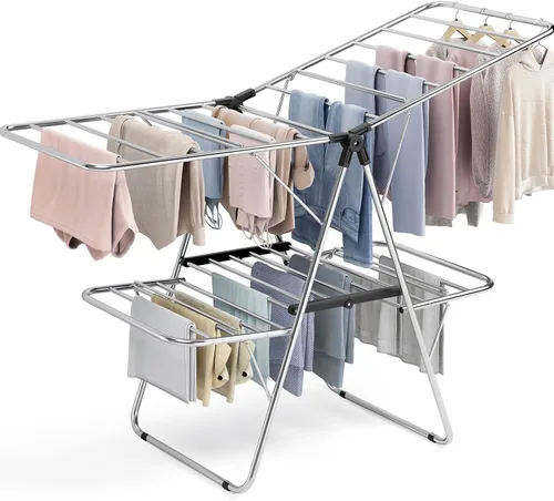 Vista 15 de APEXCHASER Perchero de Ropa, Perchero de Secado de Ropa con Altura Ajustable, Plegable con Alas de Gaviota para Lavandería, Uso