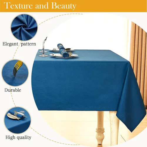 Vista 2 de Mantel rectangular de lino texturizado impermeable y sin arrugas, mantel de granja resistente a las manchas, mantel decorativo de tela para mesa