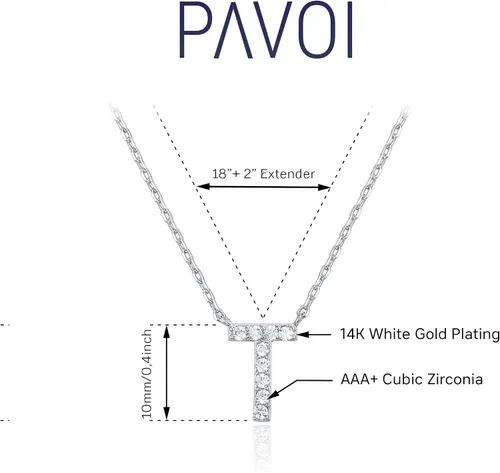 Vista 156 de PAVOI 14K White Gold Plated Cubic Zirconia Initial Necklace Letter Dainty Necklaces for Women