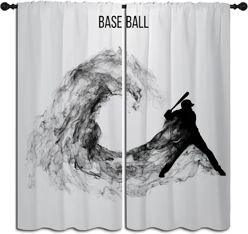 Vista 9 de Cortinas opacas deportivas para niños y niñas, decoración de oscurecimiento de habitación, arte abstracto de jugador de fútbol americano, silueta