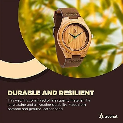 Vista 5 de Treehut - Reloj de pulsera analógico para hombres, de madera con correa de piel auténtica, estilo elegante.