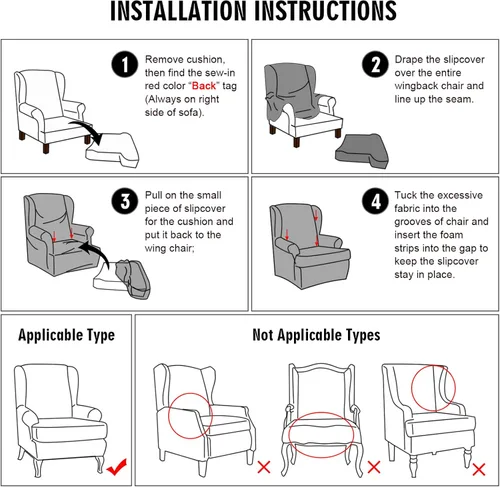 Vista 7 de MIFXIN Wingback - Funda para silla, de terciopelo de 2 piezas, elásticas, con funda de cojín, suave, lavable, protector de muebles para sala