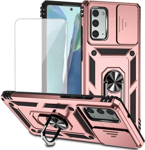 Vista 9 de Funda para Galaxy Note 20, Samsung Note 20 N981U con protector de pantalla de vidrio templado y cubierta para cámara deslizante, anillo magnético