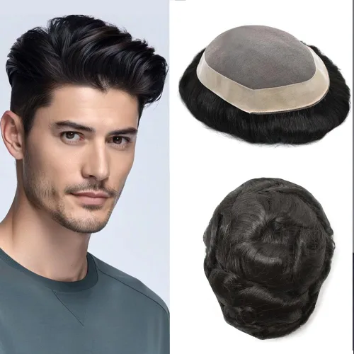 Vista 67 de Durable Fine Mono Toupee Hair Pieces para hombres Sistema de reemplazo de pelo para hombre Toupee pelo humano real protesis capilar para hombre 6x8