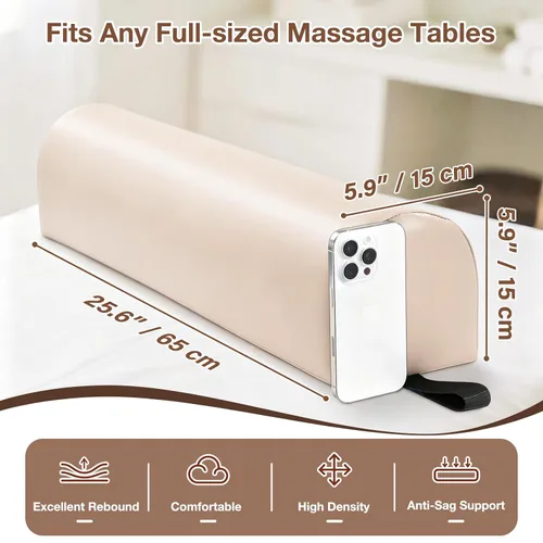 Vista 5 de Noverlife Rodillera redonda 3/4 para mesa de masaje, almohada de masaje de 26 x 6 x 6 pulgadas para piernas con asa de correa, mesa de masaje
