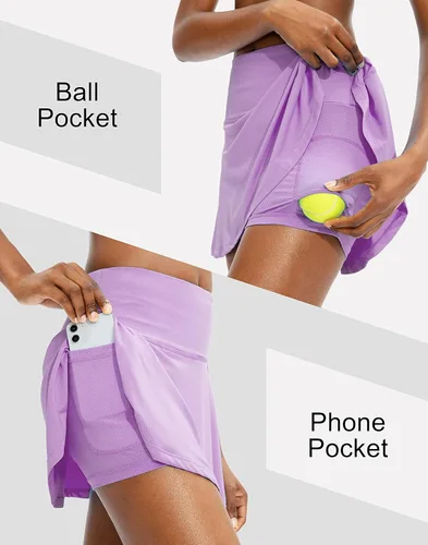 Vista 3 de SANTINY Pleated Tennis Skirt for Women with 4 Pockets Women's High Waisted Athletic Golf Skorts Skirts for Running Casual