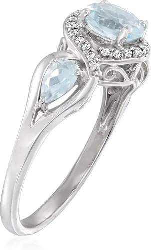 Vista 3 de Ross-Simons Anillo de diamantes de 1,10 qt. t. de aguamarina y 0,84 qt t t en plata de ley
