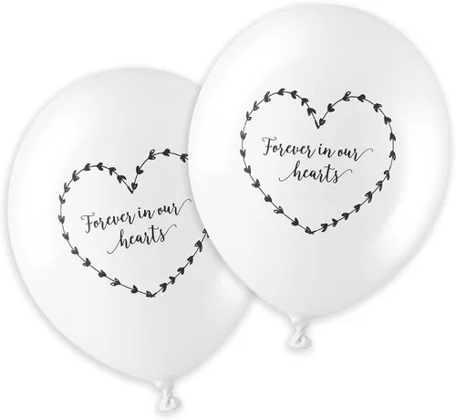 Vista 4 de ANGEL & DOVE 25 globos funerarios blancos "Forever In Our Hearts" biodegradables, para conmemoración, celebración de la vida
