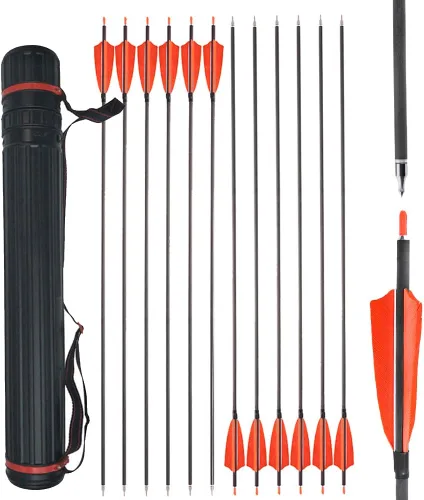 Vista 14 de 6/12 flechas de carbono de tiro con arco de 34 pulgadas, 400 flechas compuestas de caza con plumas de pavo de 4 pulgadas, flecha de práctica