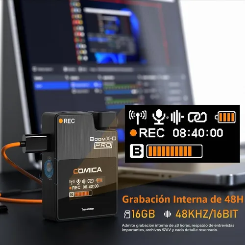 Vista 2 de COMICA BoomX-D PRO Micrófono Lavalier inalámbrico Grabador incorporado de Negro