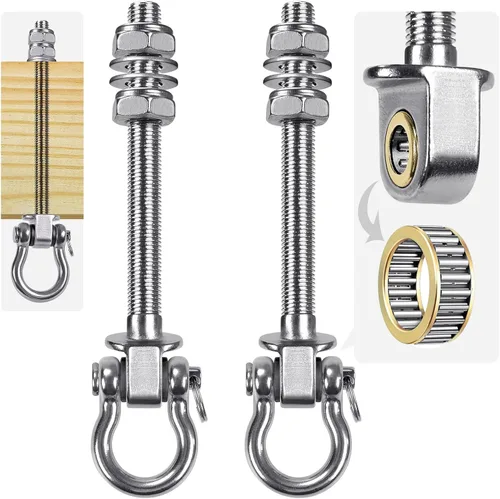 Vista 11 de SELEWARE Perchas de acero inoxidable resistentes con rodamientos (juego de 2), pernos oscilantes M10 x 9 pulgadas, capacidad de 1800 libras