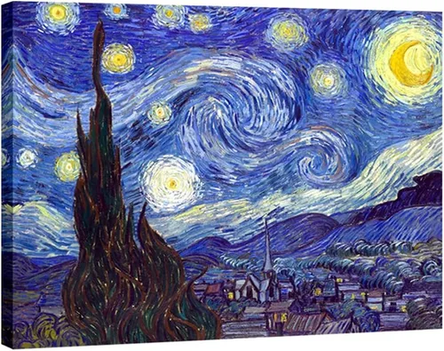 Vista 5 de Wieco Art Impresión en Lienzo de Noche Estrellada de Van Gogh Reproducción de Pinturas al Óleo Impresión en Lienzo Moderna Obra de Arte Imágenes