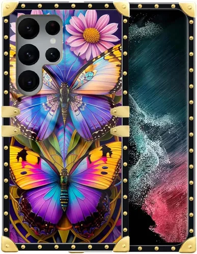 Vista 16 de Funda compatible con Samsung Galaxy S22 Ultra, funda protectora de TPU suave a prueba de golpes de 4 libélulas en la flor para Samsung Galaxy S22
