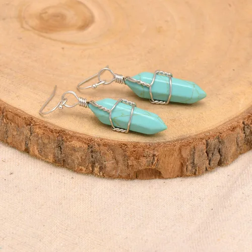 Vista 14 de Pendientes de cristal de punta envuelta en alambre de piedra pulida para mujer Reiki Energy Healing