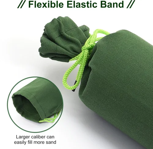 Vista 4 de PATIKIL Bolsa de arena de 4 x 6 pulgadas para inundaciones, paquete de 5 bolsas de arena largas de lona gruesa para inundaciones con banda elástica