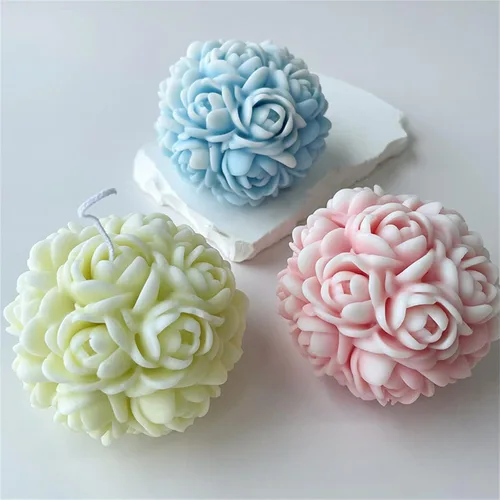 Vista 6 de Molde de silicona para velas de bola de flores, molde de jabón de flor de rosa, fondant, pastel de chocolate, caramelo, resina, arcilla